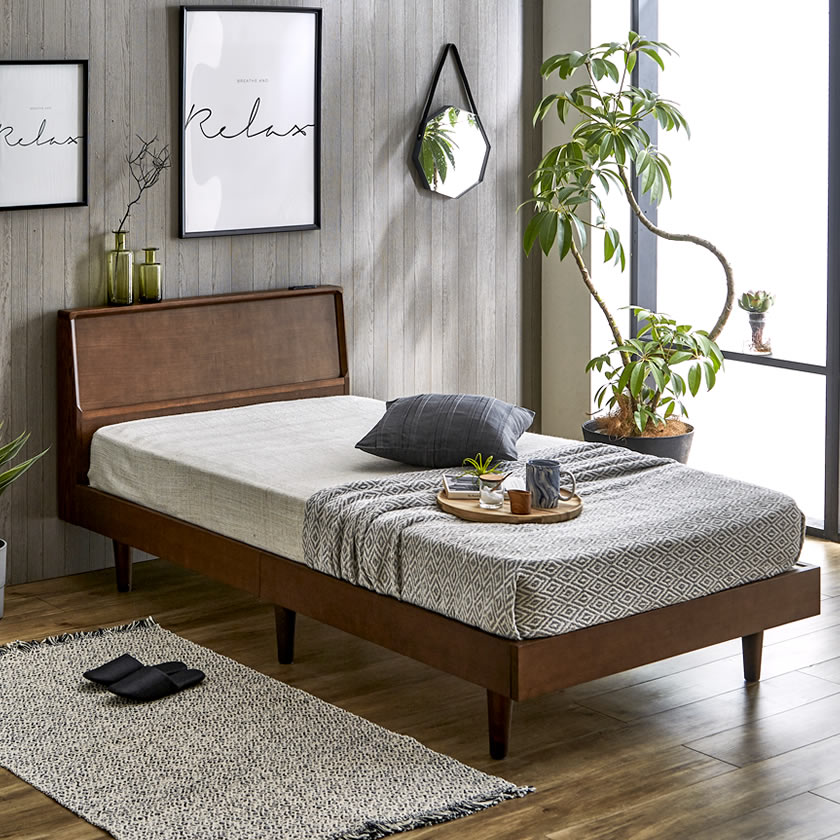 Alvi アルヴィ タモ突板ベッド シングル すのこベッド ベッドフレームのみ シングルベッド 棚 コンセント付きヘッドボード 北欧風デザインベッド 国内最大級のベッド通販専門店ネルコ Neruco