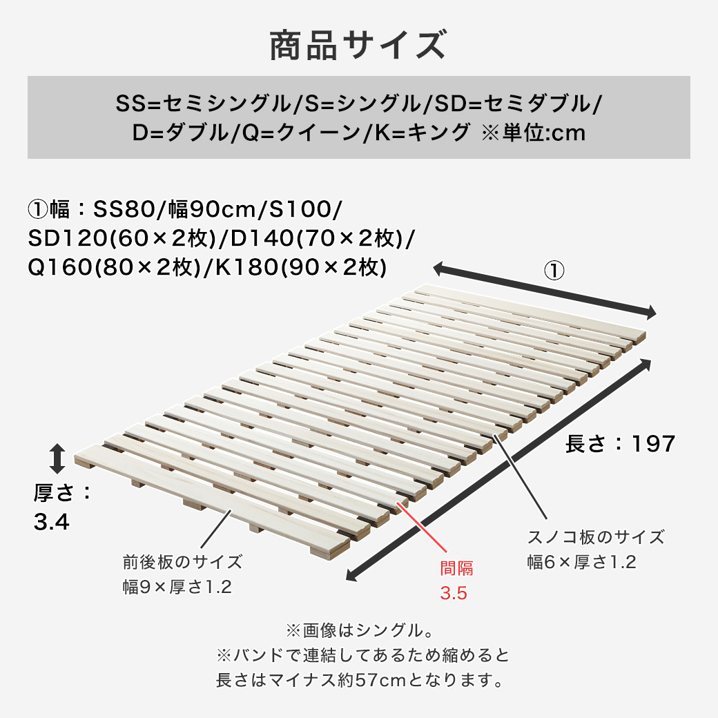 ロール桐すのこマットのサイズ詳細