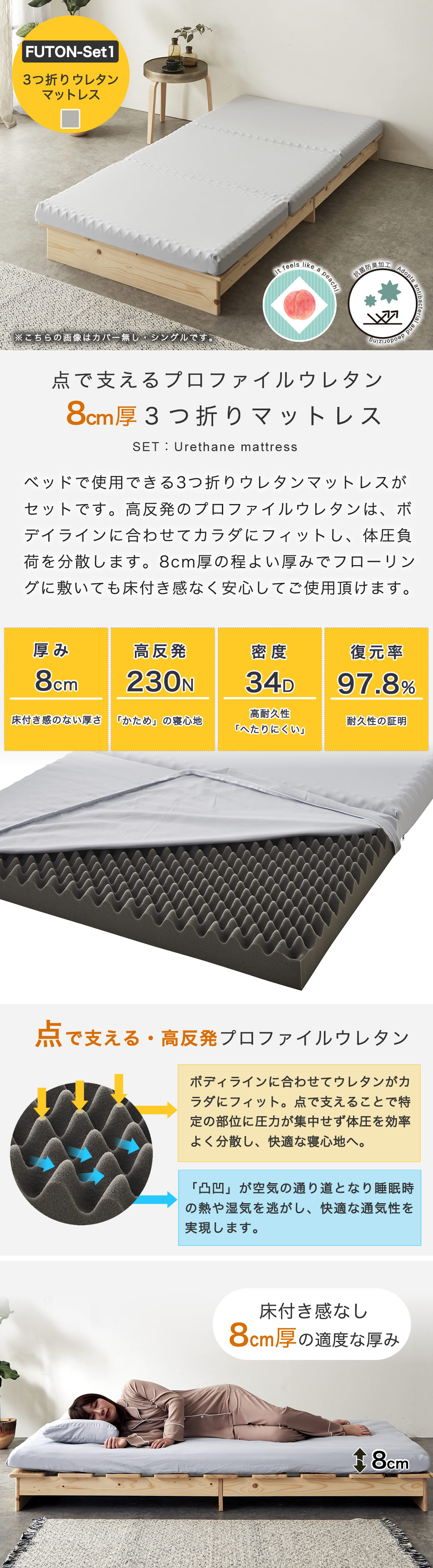 ３つ折りマットレス プロファイルウレタンマットレス