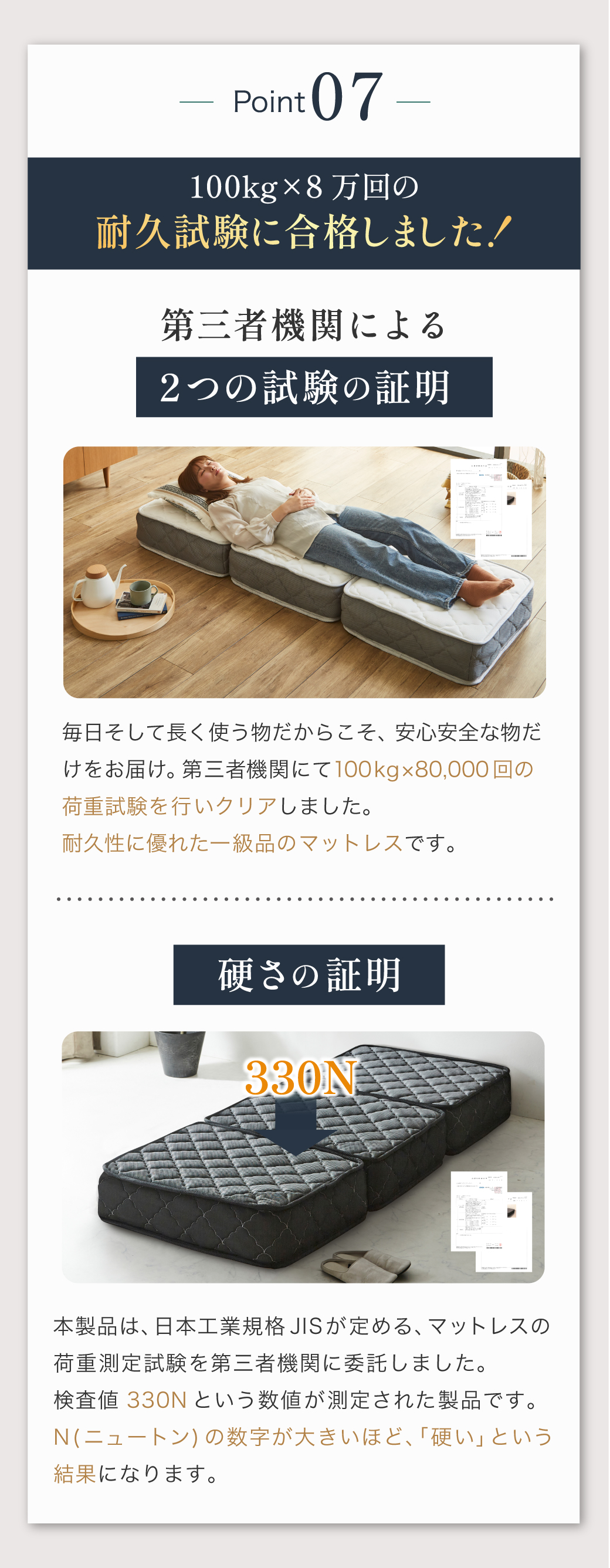 100kg×8万回の耐久試験に合格しました！