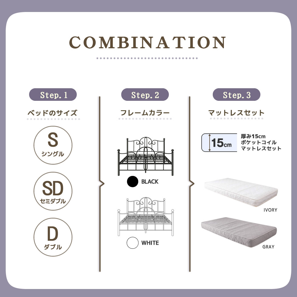 マットレスセット　15cm厚ポケットコイルマットレスセット