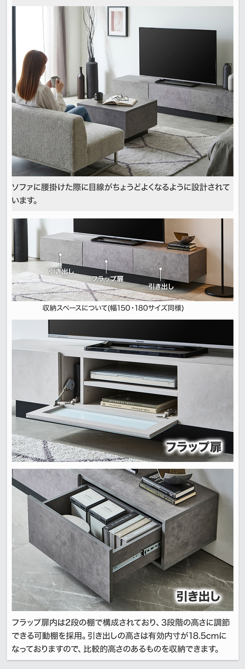 フラップ扉と引き出しの説明