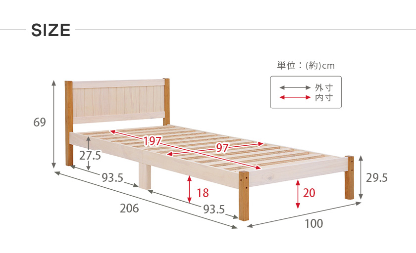 すのこベッド 木製ベッド シングル 簡単組み立て コンパクト梱包 ベッドフレーム シングルベッド パネルベッド