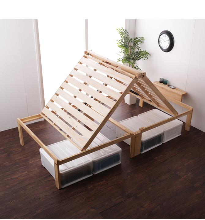 すのこベッド　折りたたみ　天然桐　二つ折りベッドフレーム木製ダブル2折桐木床 D