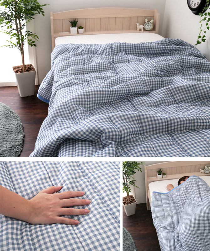キルトケット ガーゼケット シングルサイズ 幅140×長さ190cm 綿100% ソーピング加工 抗菌防臭加工 ギンガムチェック ブルー グレー |  ベッド・マットレス通販専門店 ネルコンシェルジュ neruco