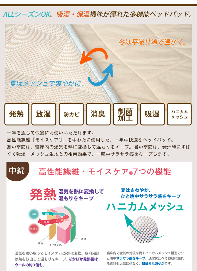 フランスベッド モイスケア メッシュパッド ワイドダブル 消臭・保温 抗菌など多機能!リバーシブル フランスベッド モイスケア メッシュパッド ワイドダブル 消臭・保温 抗菌など多機能!リバーシブル