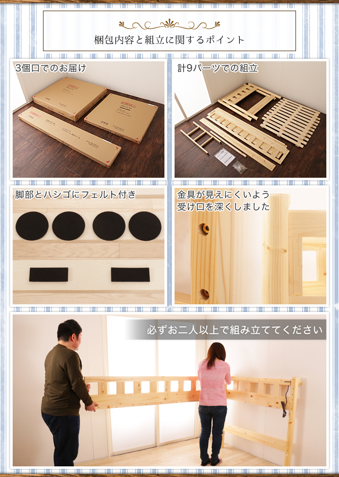 3個口でのお届け 必ず二人以上で組み立ててください