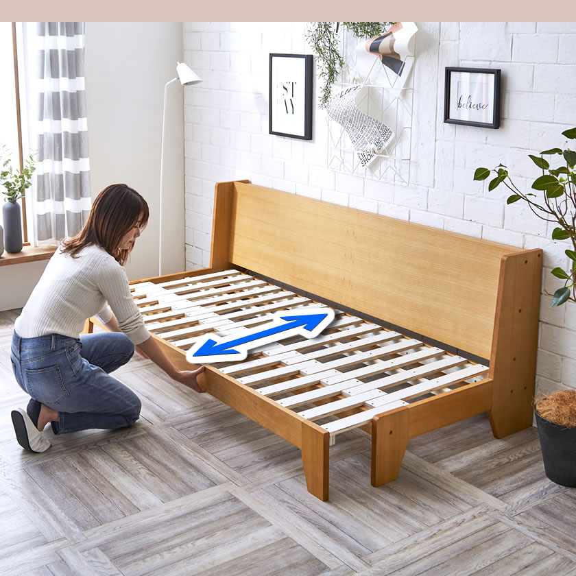タモ突板伸長式ソファベッド Reija(レイヤ) 専用ポケットコイルマットレス付き シングル 伸長式ソファベッド タモ突板 木製 すのこベッド 木製  北欧 | ベッド・マットレス通販専門店 ネルコンシェルジュ neruco