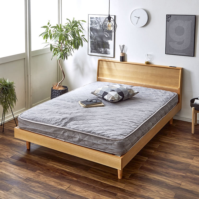 Alvi アルヴィ タモ突板ベッド ダブル すのこベッド 15cm厚ポケットコイルマットレスセット すのこベッド 棚 コンセント付き ダブルベッド 北欧風デザインベッド 国内最大級のベッド通販専門店ネルコ Neruco