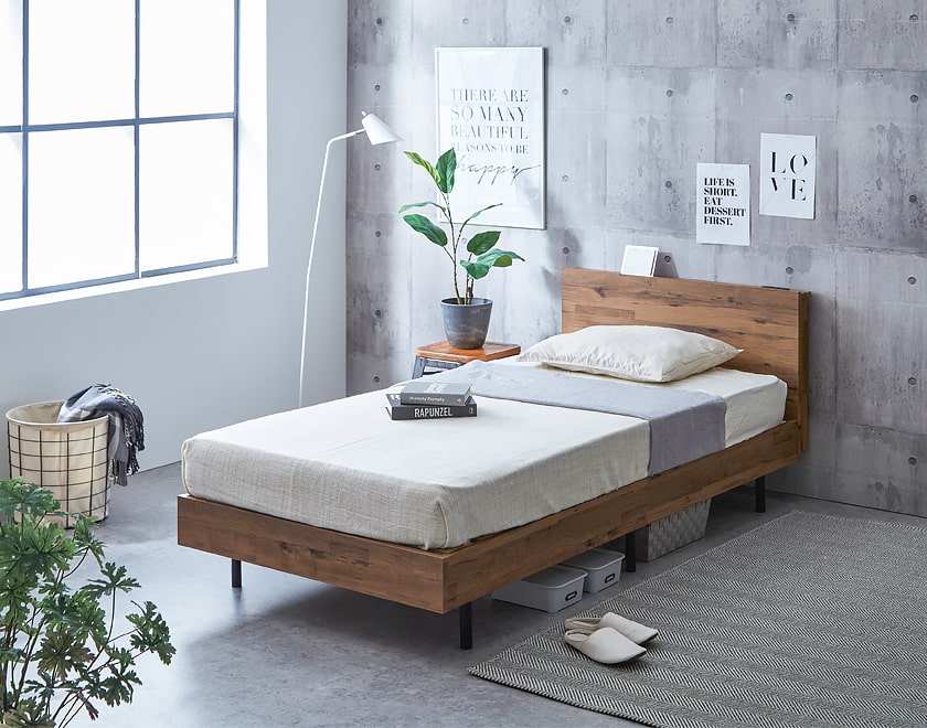 棚付きベッド すのこベッド ベッドフレームのみ シングル 木製 