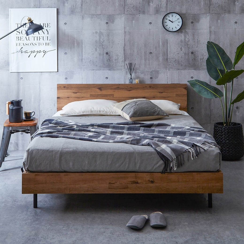 棚付きベッド すのこベッド 厚さ15cmポケットコイルマットレスセット セミダブル 木製 コンセント ベッド おしゃれ すのこベッド ベッド マットレス通販専門店 ネルコンシェルジュ Neruco