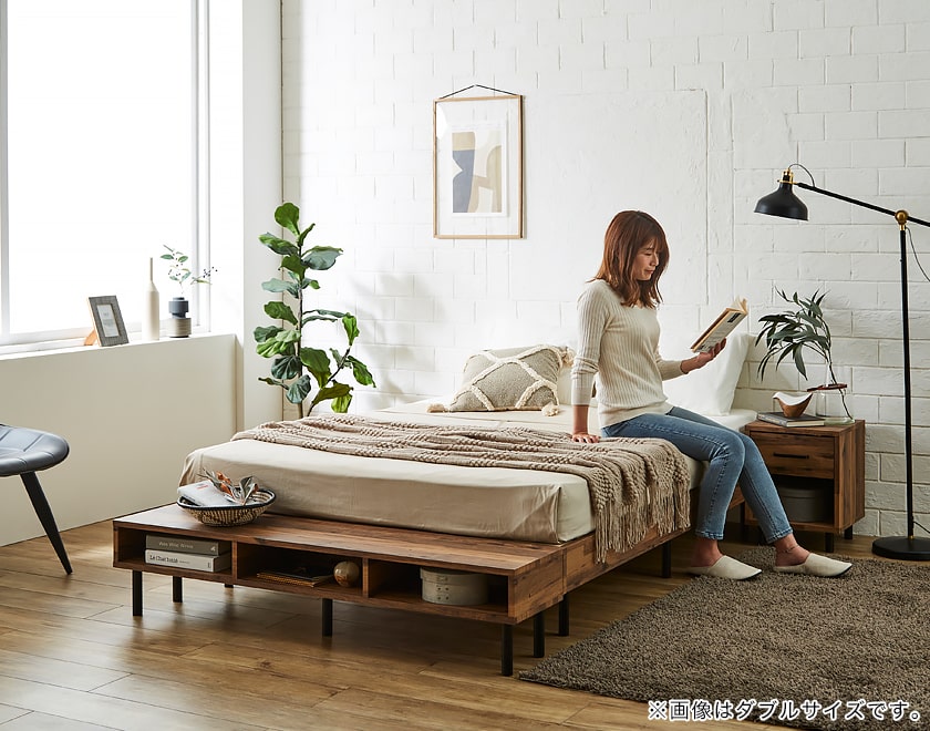 棚付きベッド ベッドフレームのみ クイーン 木製 すのこベッド コンセント