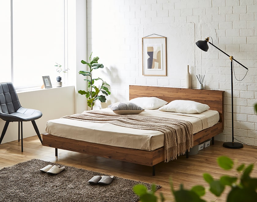 棚付きベッド ベッドフレームのみ クイーン 木製 すのこベッド コンセント | ベッド・マットレス通販専門店 ネルコンシェルジュ neruco