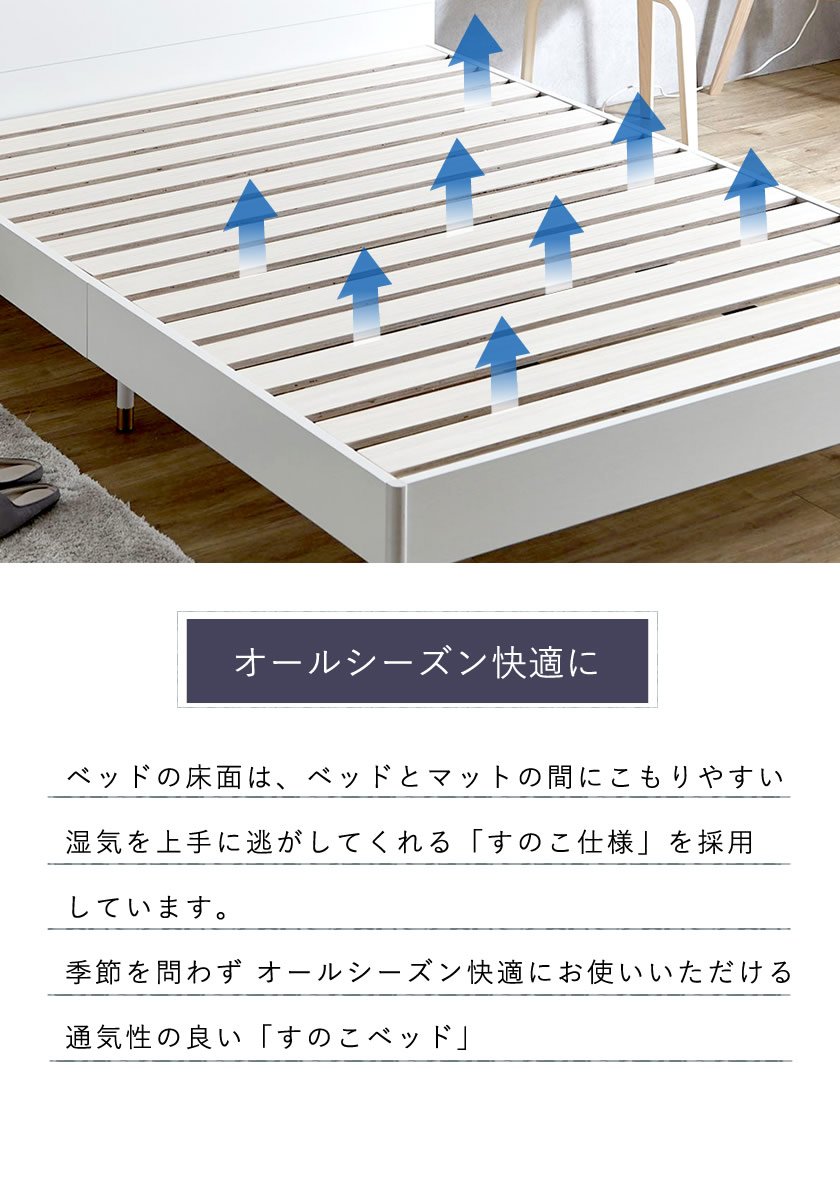 通気性の良いすのこ床板のスノコベッド