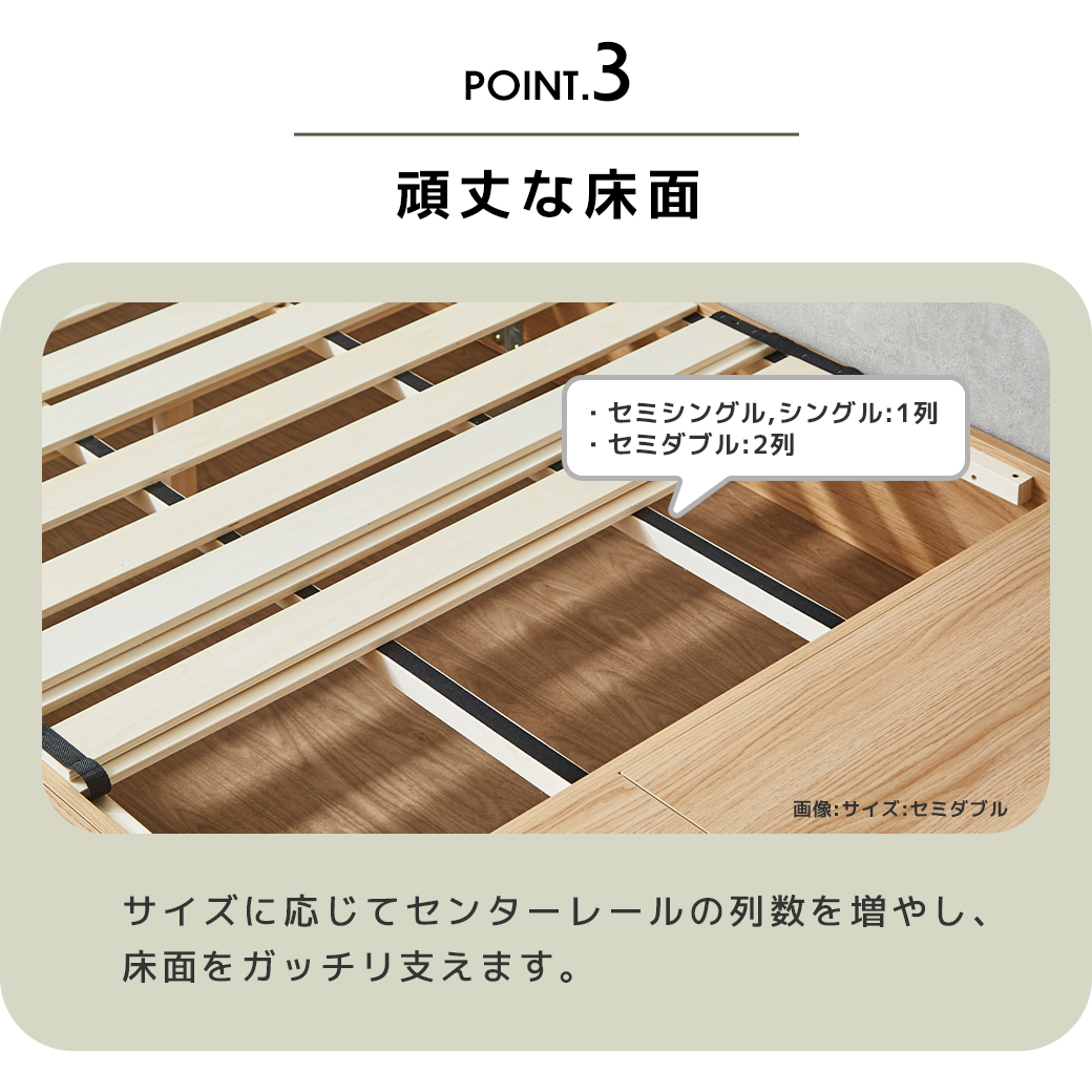 すのこベッド 頑丈な床面 センターレール 補強構造