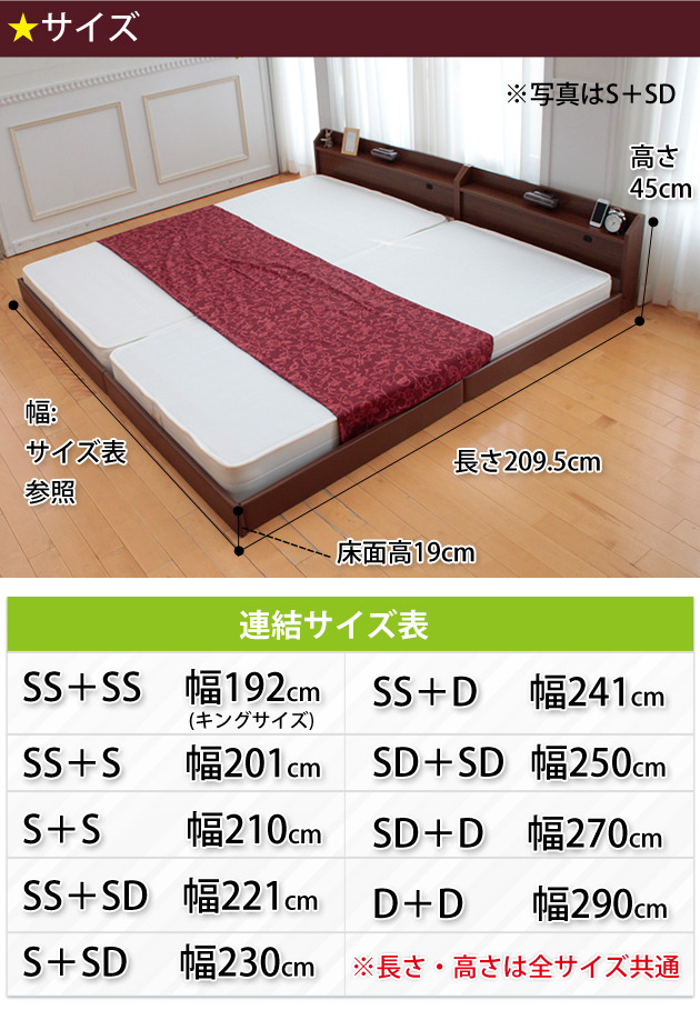 超格安一点 日本製ベッドフレーム　ローベッド　ワイドキングサイズ　シングル×シングル キングベッド