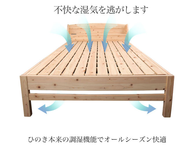 島根県産天然木檜（ひのき） すのこベッド フレームのみ シングル 宮付き 国産 ヒノキ 2口コンセント付き 高さ4段階調節 送料無料 | ベッド ・マットレス通販専門店 ネルコンシェルジュ neruco