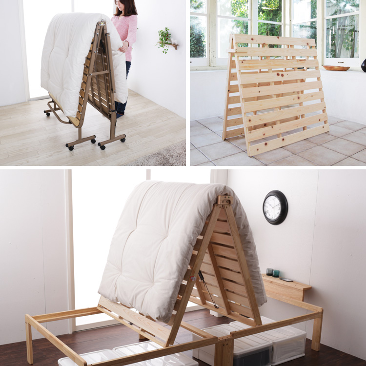 花粉症対策にも 室内で布団が干せる コンパクトに収納できる折り畳み式すのこベッド 眠りの情報発信 国内最大級のベッド通販専門店ネルコ Neruco